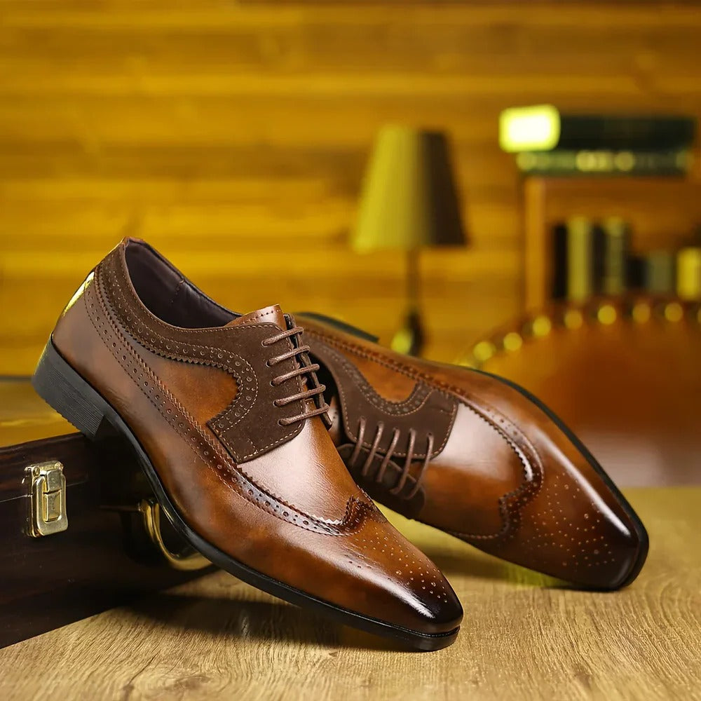 Men's Wingtip Oxford Shoes with Glossy Finish