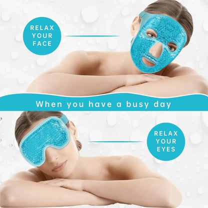 Reusable Gel Bead Eye and Face Cooling Mask with Hot and Cold Therapy for Puffiness and Relaxation