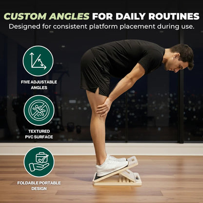 Multi Angle Wooden Slant Board with Adjustable Incline Levels for Stretching and Rehabilitation