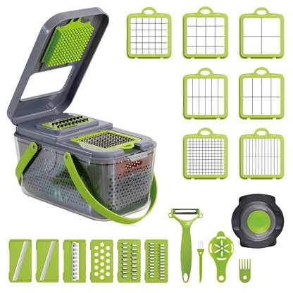 Multi Function Vegetable Slicer with Storage Container and Safety Grip