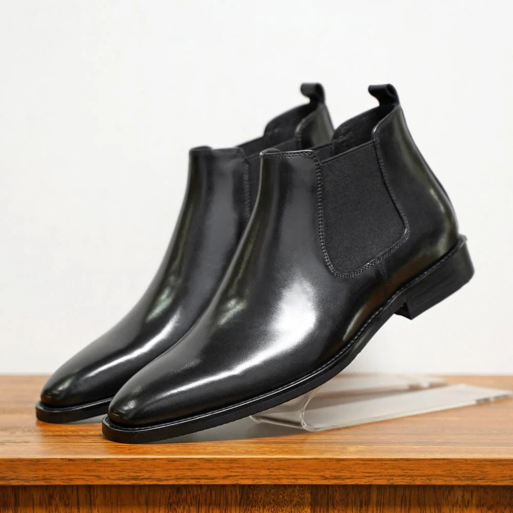 Men's Chelsea Boots with Elastic Panels and Almond Toe