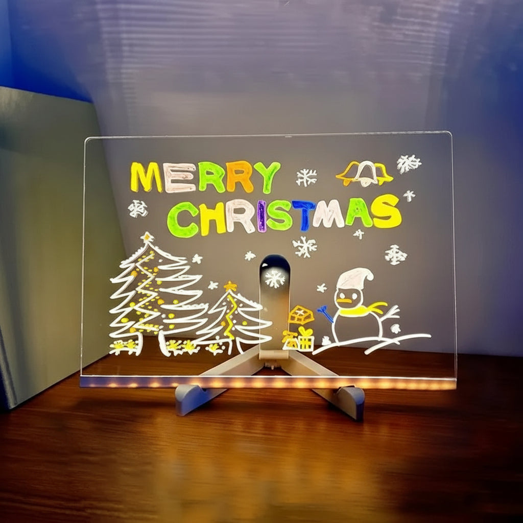 USB Powered LED Acrylic Message Board, Erasable Drawing Surface for Kids