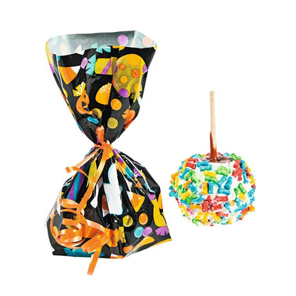 Black Halloween Treat Bags with Ghost and Candy Print Pack of 12 for Classroom Parties and Handouts