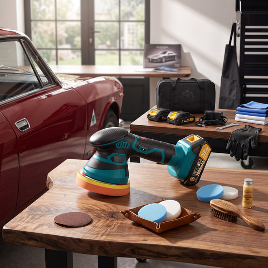 Cordless Orbital Buffer Polisher with Variable Speed and Multiple Foam Pads
