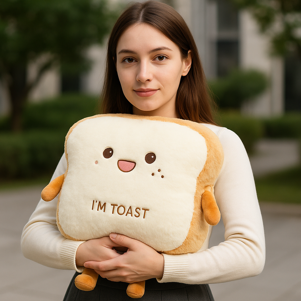 Toast Slice Hand Warmer Pillow with Built-In Pocket and Plush Fabric