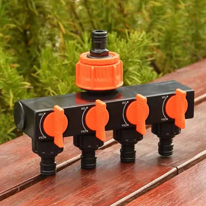 4-Way Metal Garden Hose Splitter with Adjustable Flow Valves