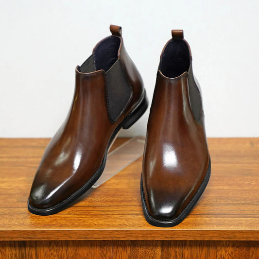 Men's Chelsea Boots with Elastic Panels and Almond Toe