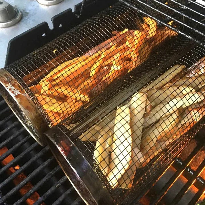 Stainless Steel Rolling BBQ Grill Basket
