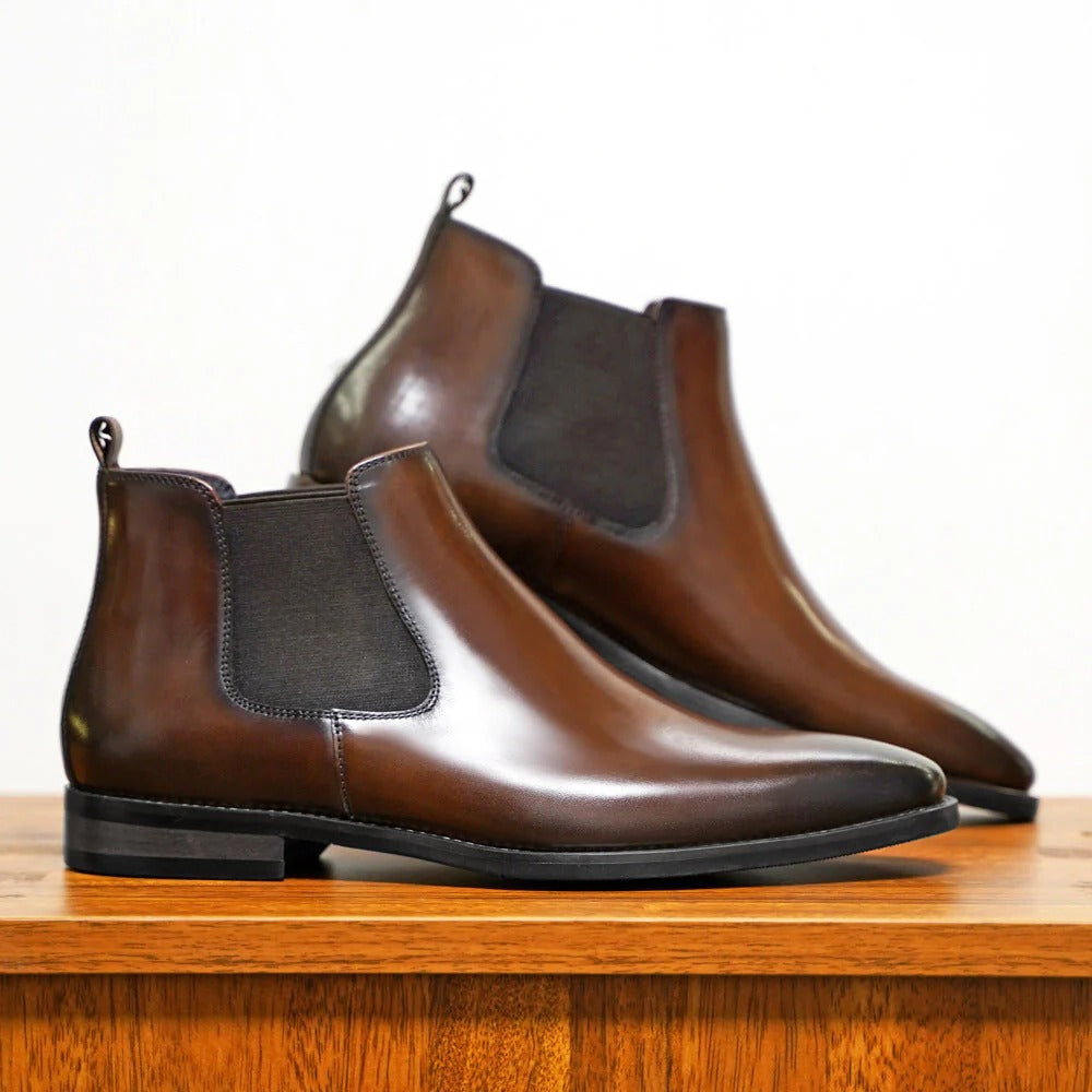 Men's Chelsea Boots with Elastic Panels and Almond Toe