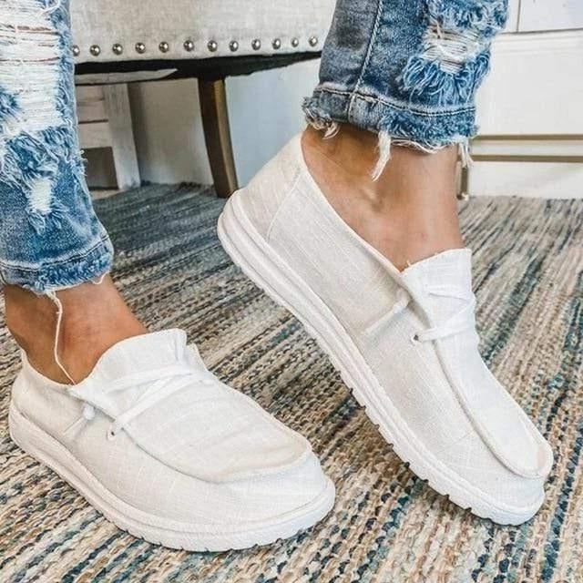 Women's Elasticated Canvas Slip-On Shoes with Roomy Toe Box and Padded Footbed