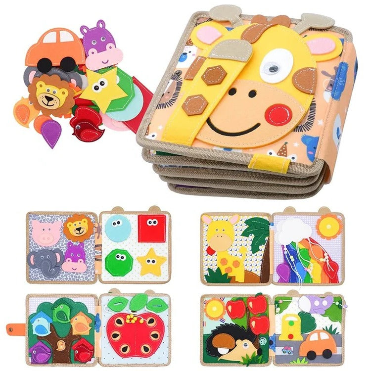 Soft Quiet Sensory Activity Book for Toddlers with Giraffe Story and Hands On Page Tasks