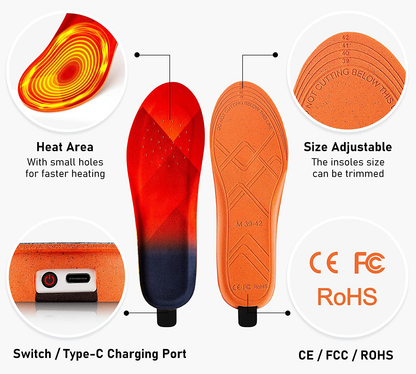 Rechargeable Heated Insoles with Three Temperature Settings and 10 Hour Battery for Cold Weather