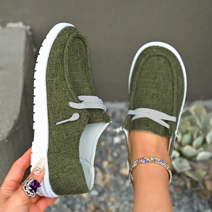 Women's Elasticated Canvas Slip-On Shoes with Roomy Toe Box and Padded Footbed