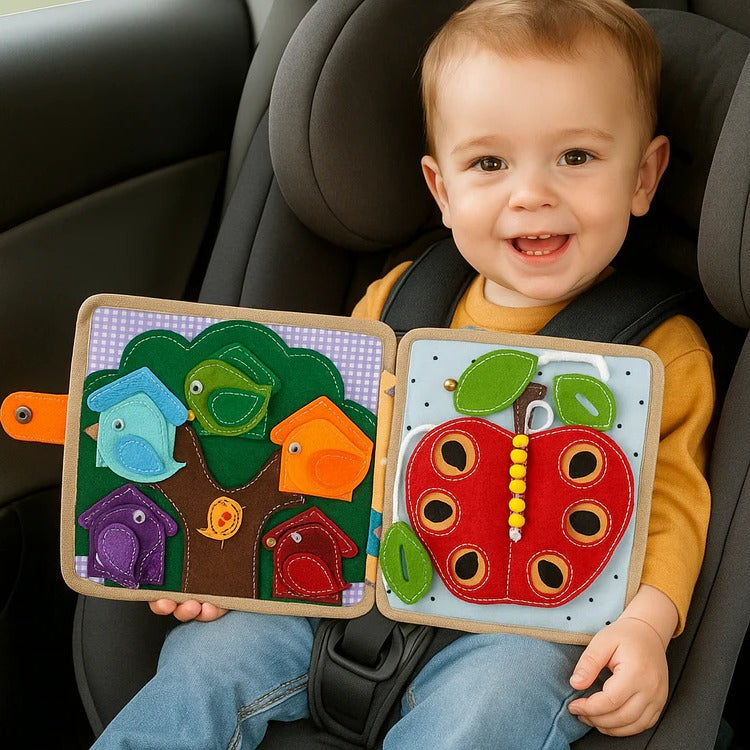 Soft Quiet Sensory Activity Book for Toddlers with Giraffe Story and Hands On Page Tasks