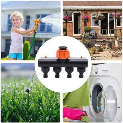 4-Way Metal Garden Hose Splitter with Adjustable Flow Valves