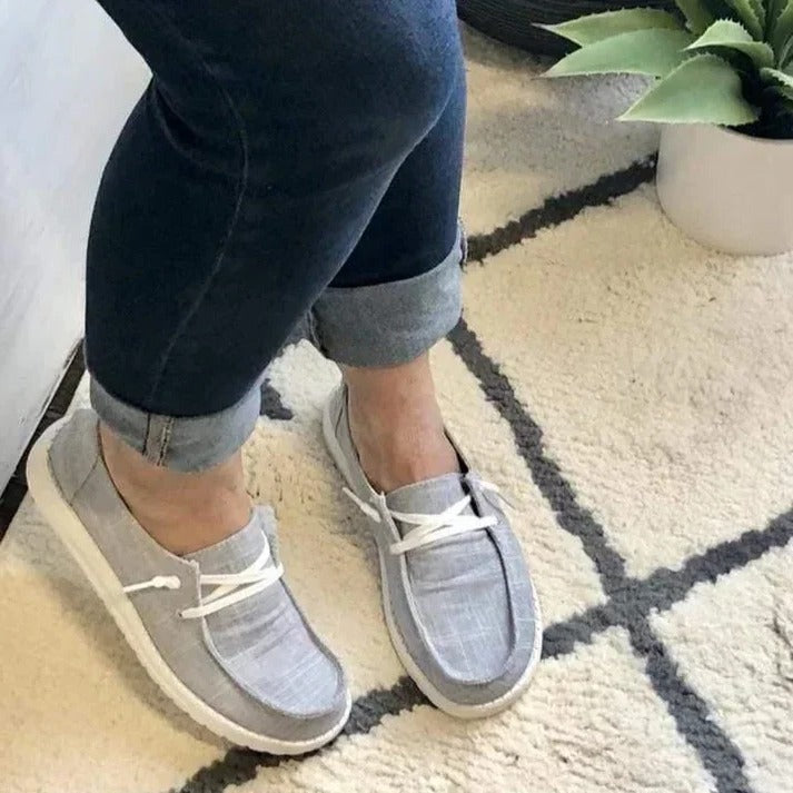 Women's Elasticated Canvas Slip-On Shoes with Roomy Toe Box and Padded Footbed