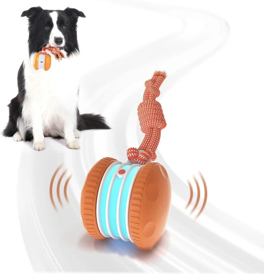 Automatic Rolling Dog Ball Toy with Rope, 2 Piece Interactive Set