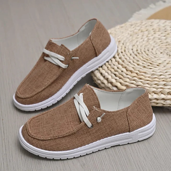Women's Elasticated Canvas Slip-On Shoes with Roomy Toe Box and Padded Footbed
