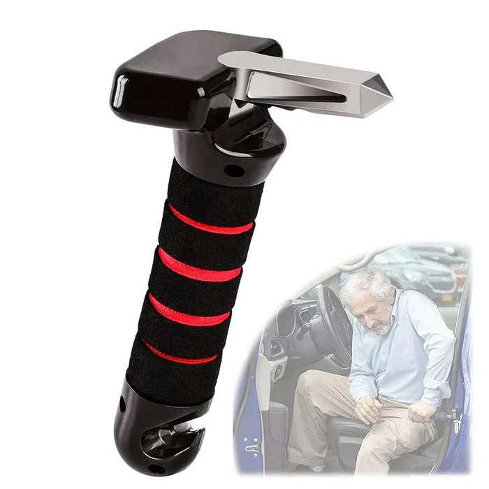 Car Door Latch Handle with a Stainless Steel Core and Contoured Grip in Blue or Red