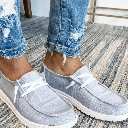 Women's Elasticated Canvas Slip-On Shoes with Roomy Toe Box and Padded Footbed