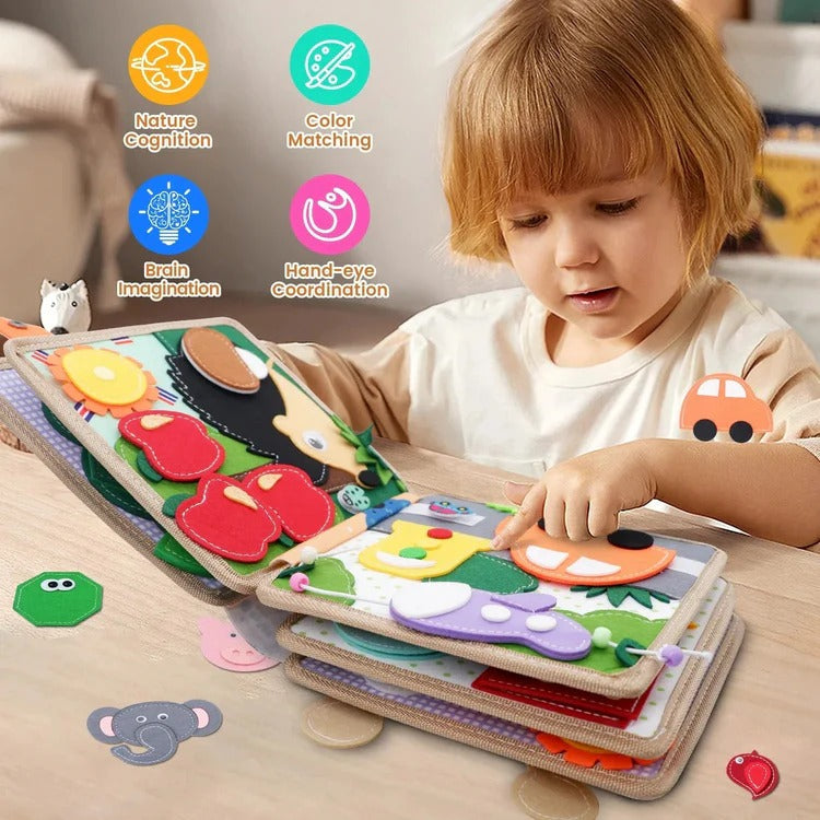 Soft Quiet Sensory Activity Book for Toddlers with Giraffe Story and Hands On Page Tasks