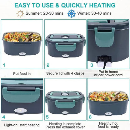 Self Heating Bento Box for Travel, Office and Vehicle Use