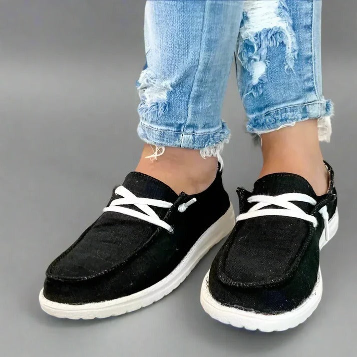 Women's Elasticated Canvas Slip-On Shoes with Roomy Toe Box and Padded Footbed