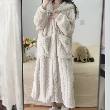 Long Sleeve Hooded Robe for Women, Cozy Winter Loungewear