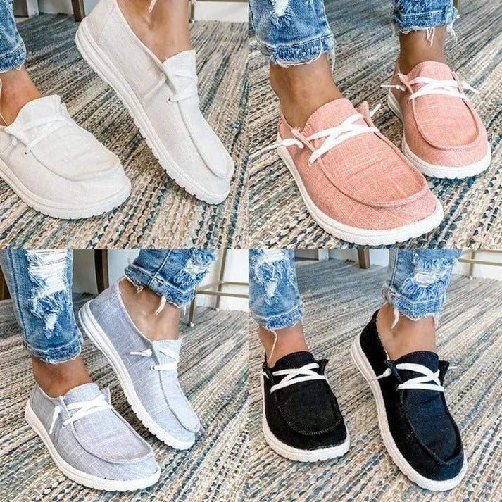 Women's Elasticated Canvas Slip-On Shoes with Roomy Toe Box and Padded Footbed