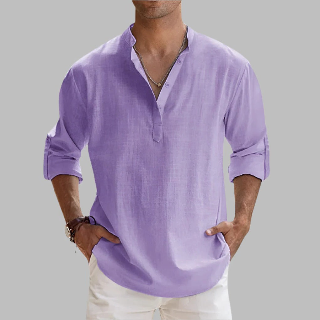 Men's Relaxed Fit Linen Short Sleeve Shirt for Hot Weather