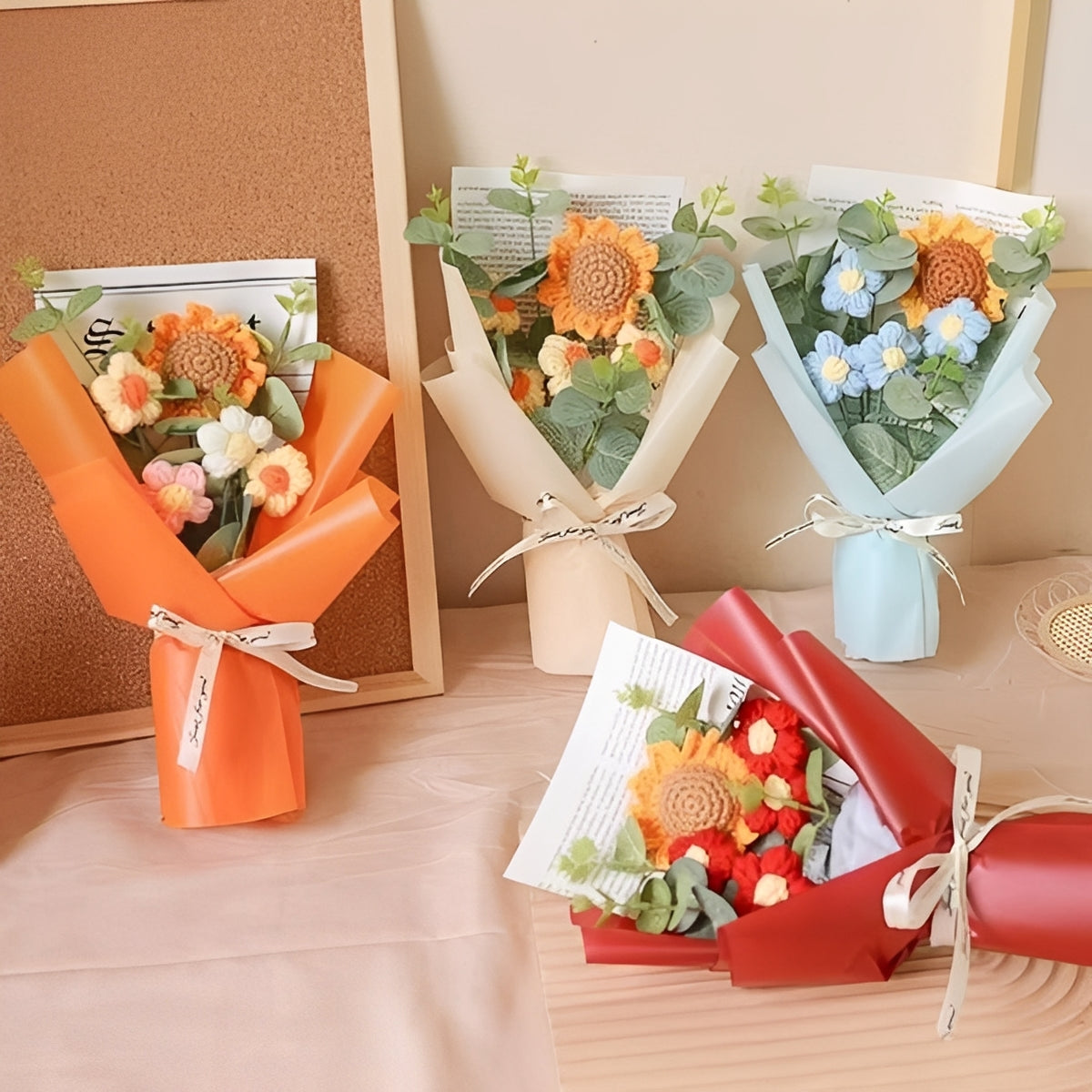Knitted Floral Arrangement with Sunflowers and Daisies for Anniversaries and Celebrations