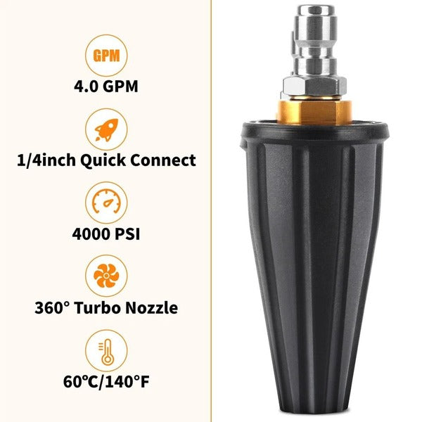High Pressure Turbo Spray Nozzle with Rotating Tip for Pressure Washers