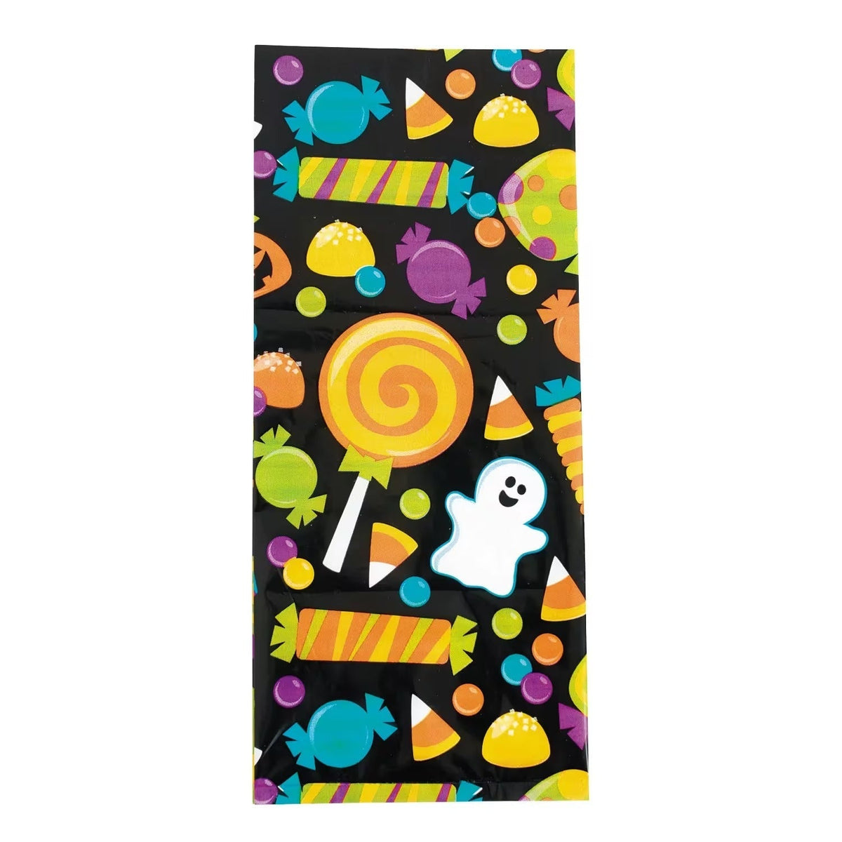Black Halloween Treat Bags with Ghost and Candy Print Pack of 12 for Classroom Parties and Handouts