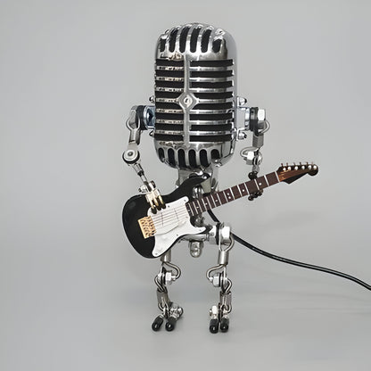 Vintage Metal Microphone Robot With Guitar Lamp