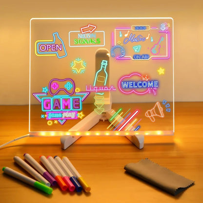 USB Powered LED Acrylic Message Board, Erasable Drawing Surface for Kids