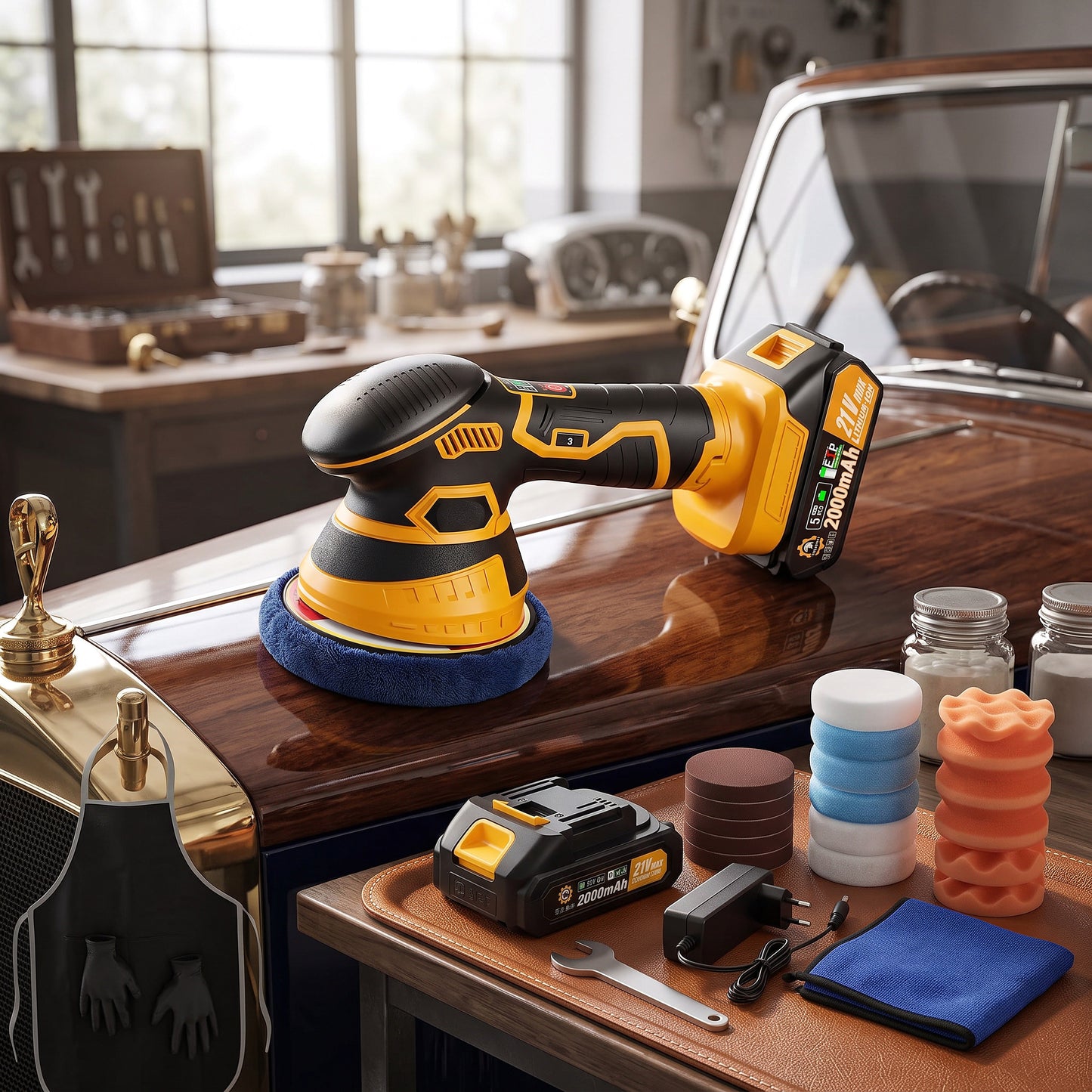 Cordless Orbital Buffer Polisher with Variable Speed and Multiple Foam Pads