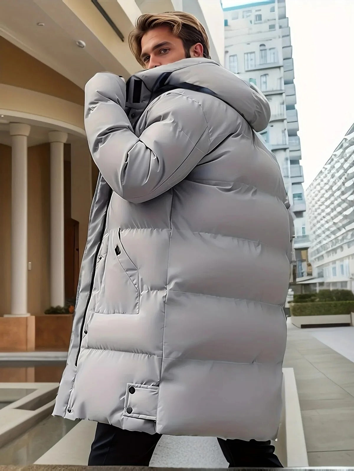 Insulated Winter Jacket with Synthetic Fill and Adjustable Hood for Cold Weather