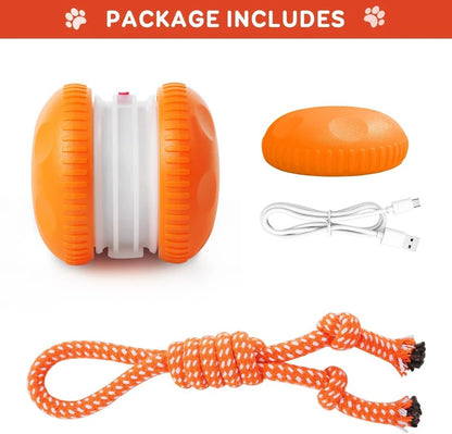 Automatic Rolling Dog Ball Toy with Rope, 2 Piece Interactive Set