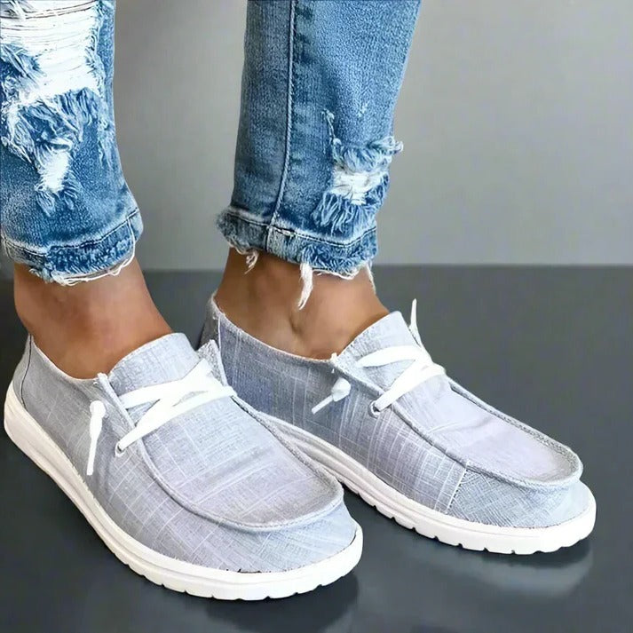 Women's Elasticated Canvas Slip-On Shoes with Roomy Toe Box and Padded Footbed