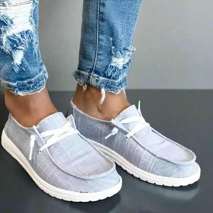 Women's Elasticated Canvas Slip-On Shoes with Roomy Toe Box and Padded Footbed