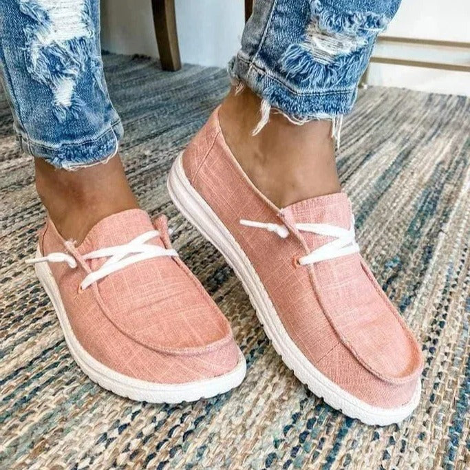 Women's Elasticated Canvas Slip-On Shoes with Roomy Toe Box and Padded Footbed