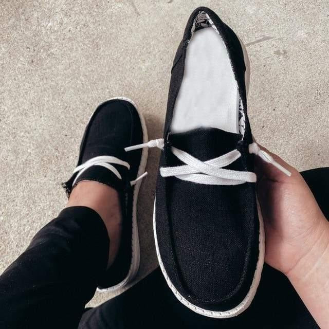 Women's Elasticated Canvas Slip-On Shoes with Roomy Toe Box and Padded Footbed