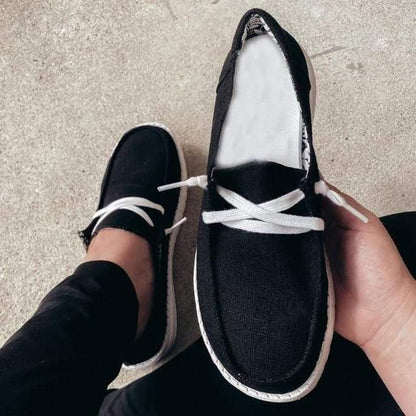 Women's Elasticated Canvas Slip-On Shoes with Roomy Toe Box and Padded Footbed