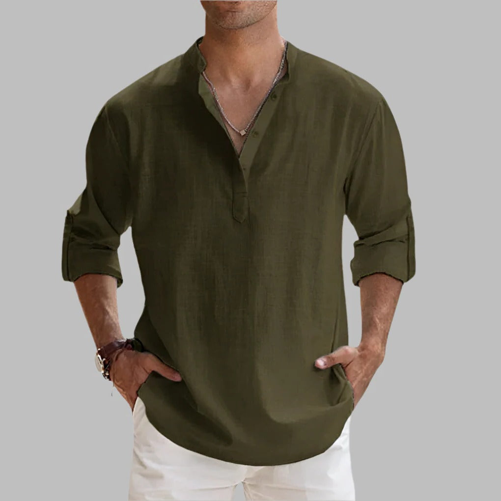 Men's Relaxed Fit Linen Short Sleeve Shirt for Hot Weather