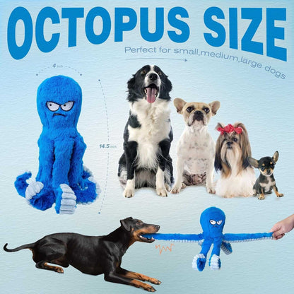 Durable Squeaky Octopus Dog Toy with Crinkle Texture for Chewing