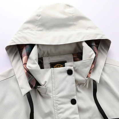 Men's Outdoor Jacket with Breathable Membrane and Removable Hood for Rain Protection