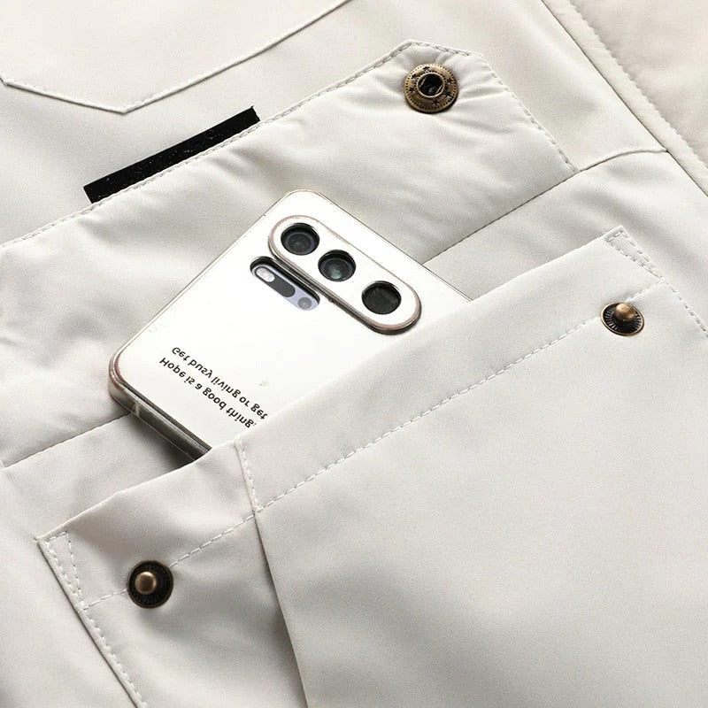 Men's Outdoor Jacket with Breathable Membrane and Removable Hood for Rain Protection