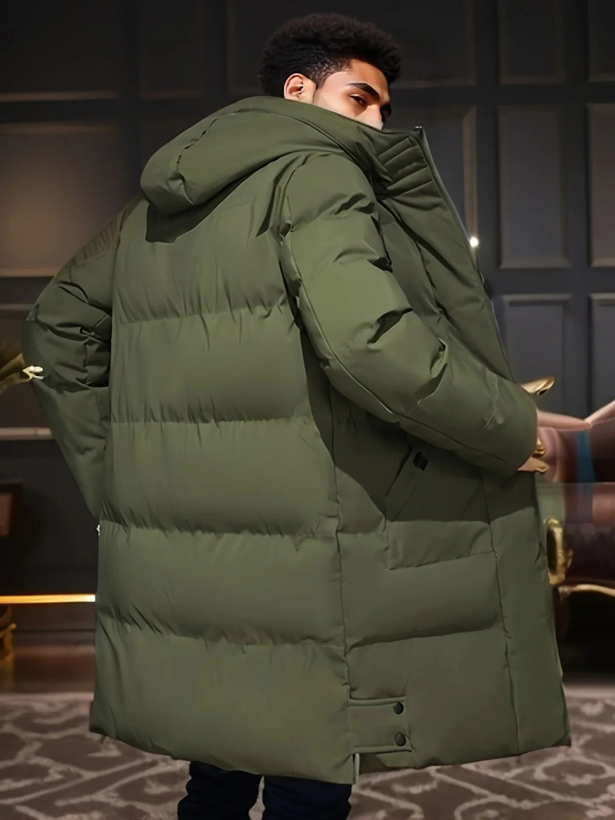 Insulated Winter Jacket with Synthetic Fill and Adjustable Hood for Cold Weather