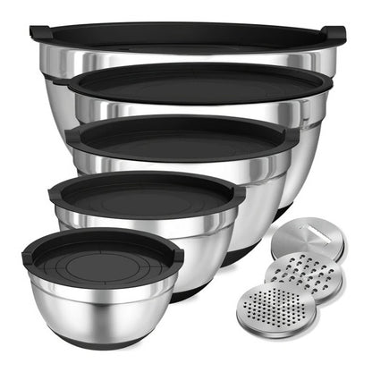 8 Piece Stainless Steel Baking Bowl Set with Sealed Lids and Rubberized Non-Slip Base