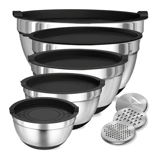 8 Piece Stainless Steel Baking Bowl Set with Sealed Lids and Rubberized Non-Slip Base